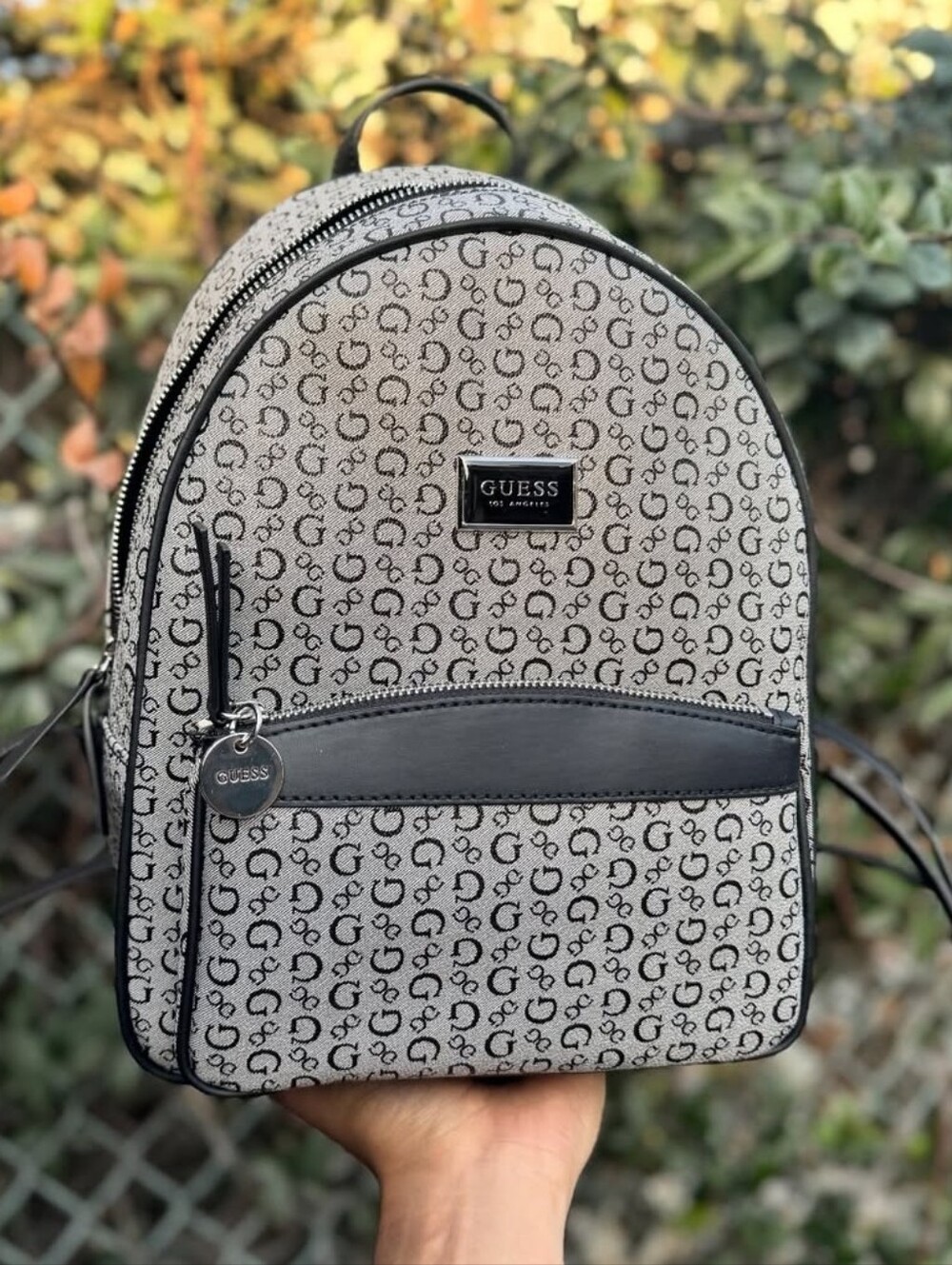 GUESS Gray Logo-Print Mini Backpack